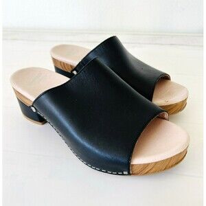 Dansko Ravyn Peep Toe Leather Mule Slide Sndal Slip On Clog Black Sz 39 US 8-8.5